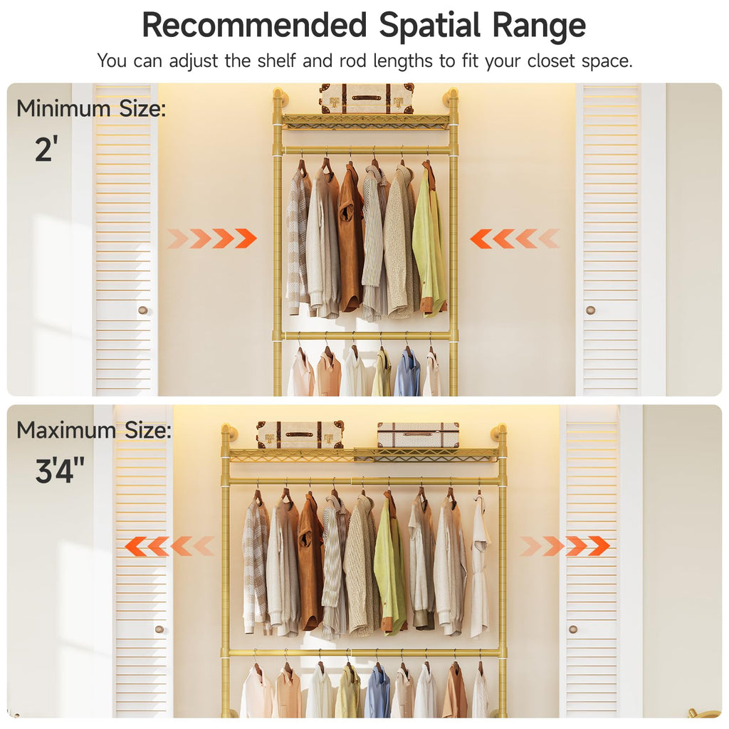 H1 Plus Expandable Wall Mounted Closet System Clothes Rack, Gold