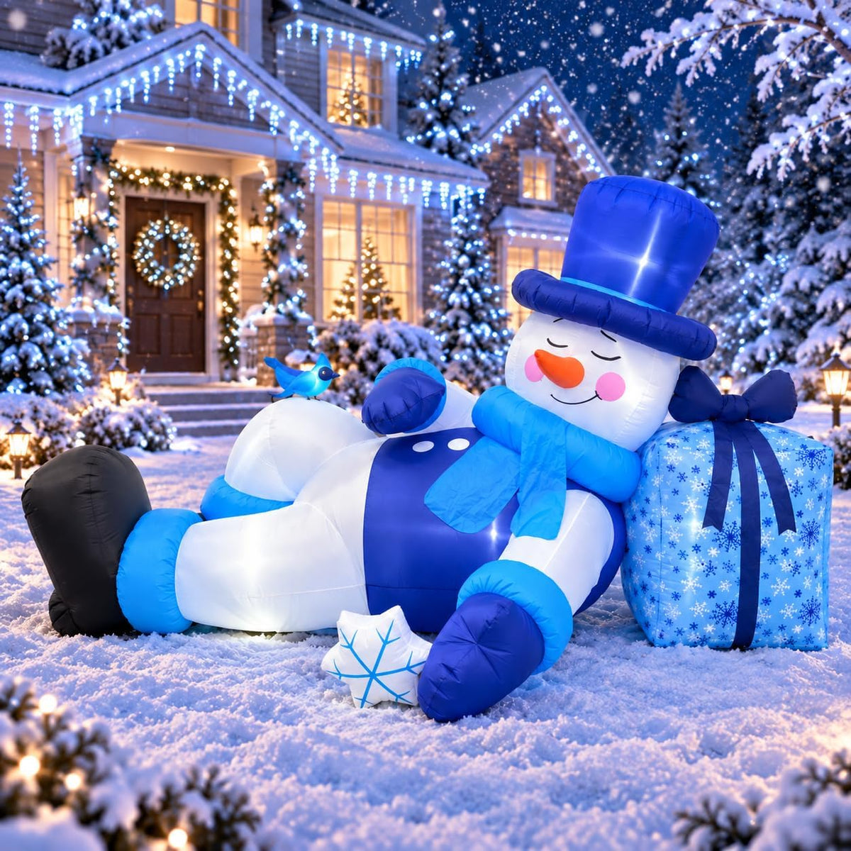 9.8FT Long Christmas Inflatable Reclining Snowman Outdoor Decorations