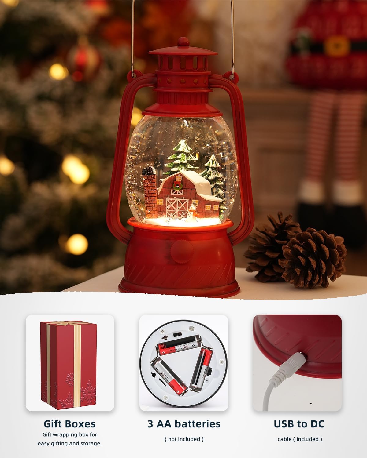 Snow Globe Christmas Decorations - Musical Christmas Snow Globes with 6H Timer,Christmas Village Lighted Scene Snow