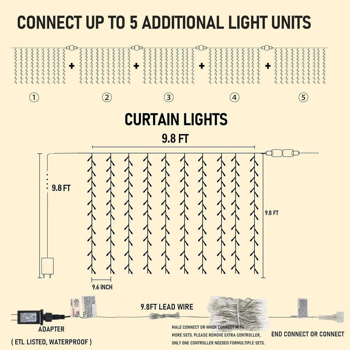 300 LED Curtain Lights, Plug in Fairy Curtain Lights, Christmas Hanging String Lights Outdoor for Window Backdrop