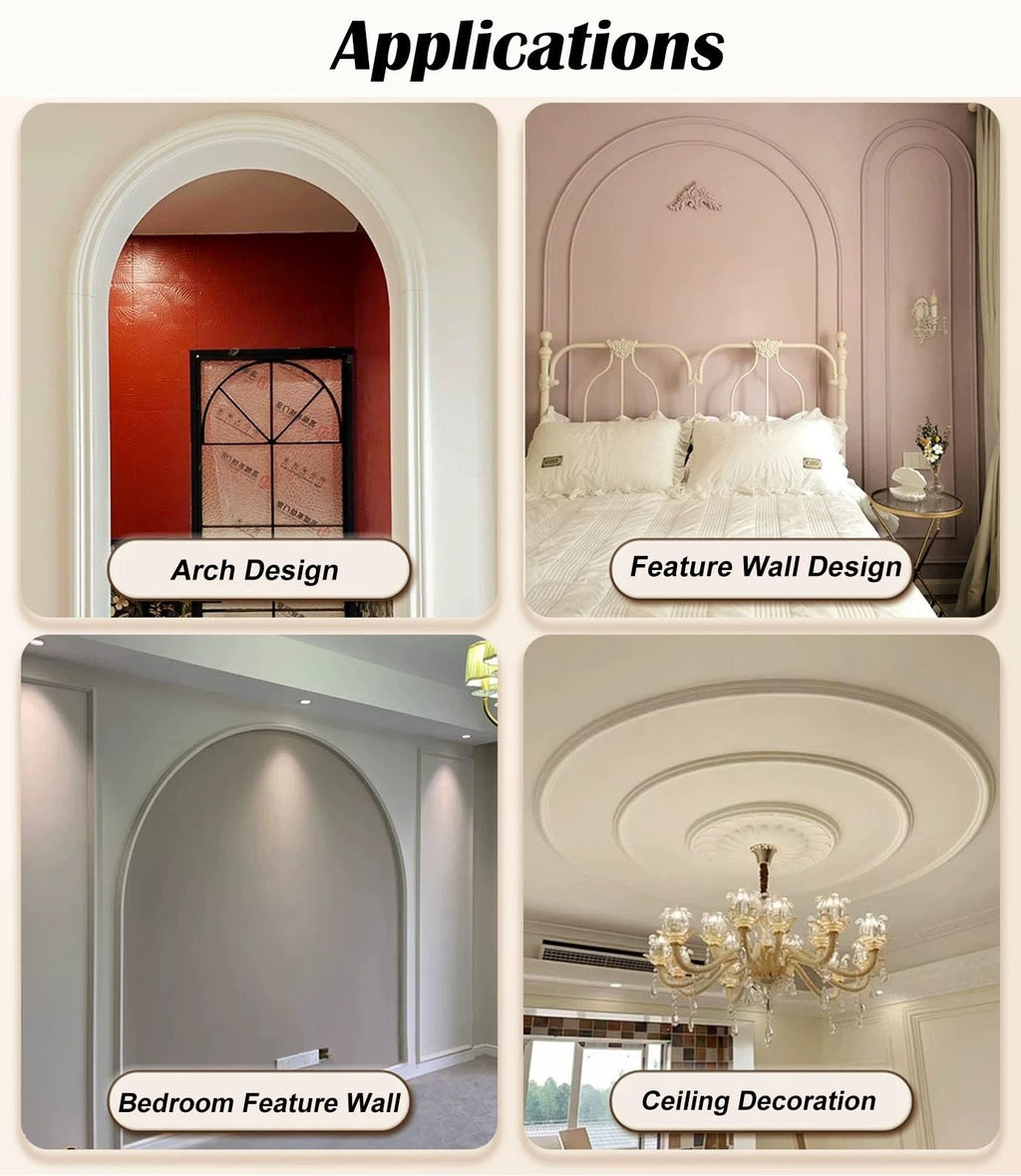 White Flexible Arch Trim Molding, Bendable Wall & Doorway Frame Trim for Curved Openings, DIY Decorative Moulding for
