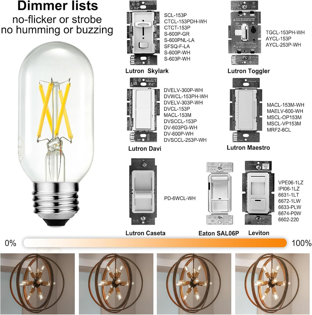 T45 E26 Led Bulb 60 watt,Edison Bulbs,Neutral White 4000K,Clear