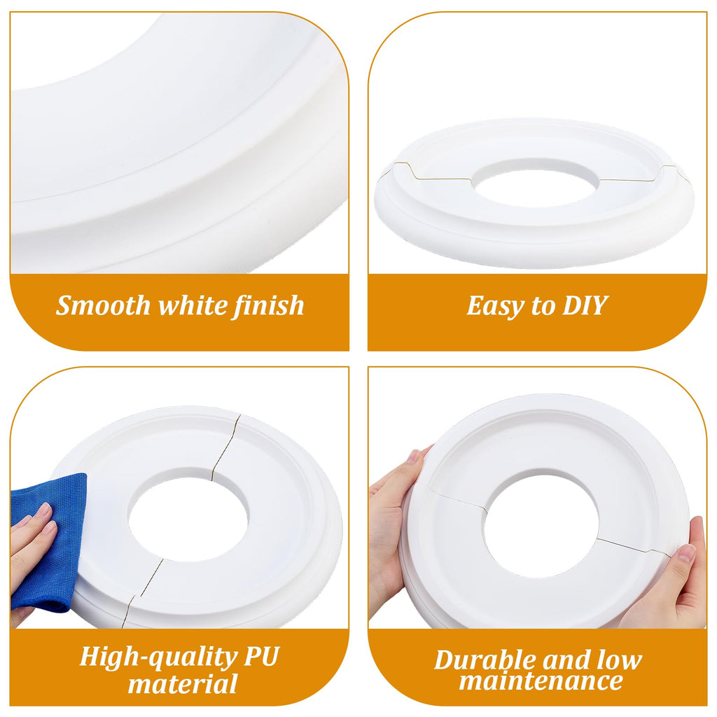 White Split Ceiling Medallions for Light Fixtures 10" OD x 4" ID PU Ceiling Light Cover Round Ring Decorative Ceiling