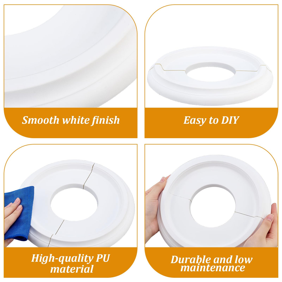 White Split Ceiling Medallions for Light Fixtures 10" OD x 4" ID PU Ceiling Light Cover Round Ring Decorative Ceiling