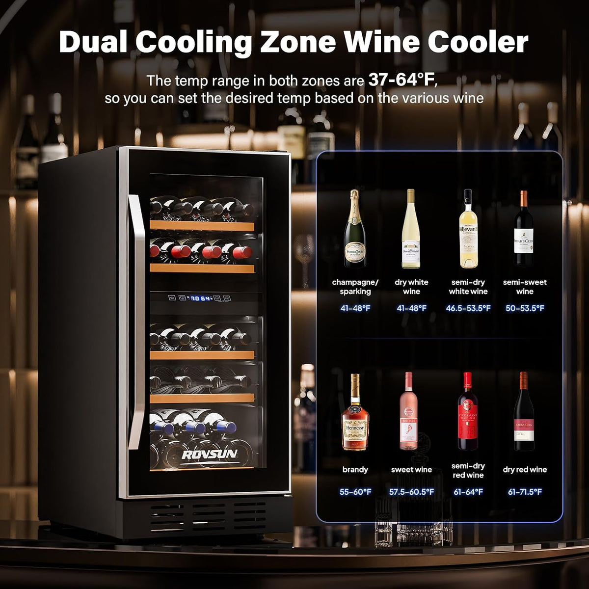 26 Bottle Wine Fridge, Dual Zone Wine & Beverage Refrigerator w/Independent Temp & LED Control Panel, Built