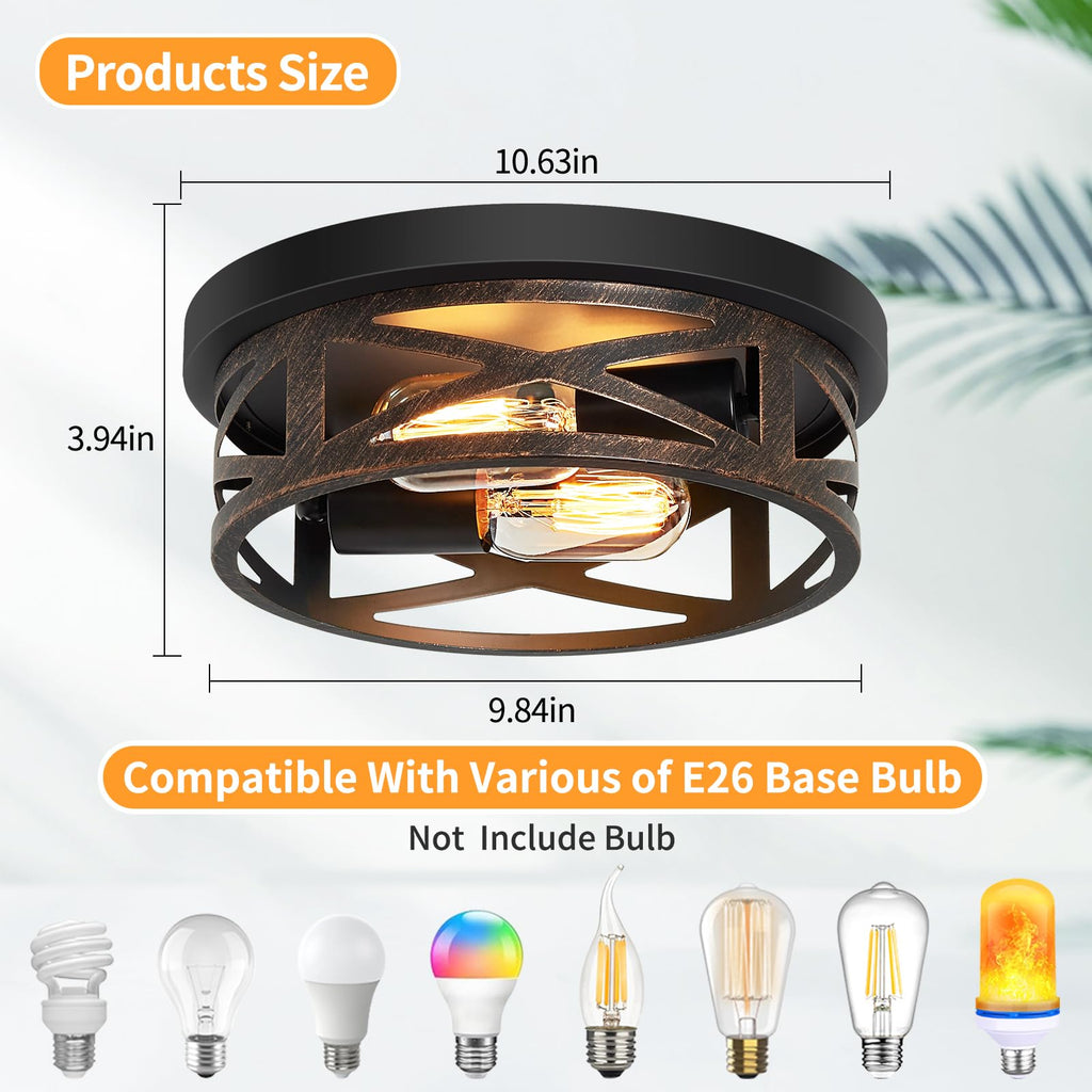2 Pack Flush Mount Ceiling Light, Farmhouse Hallway Lighting Fixtures, Industrial Light Fixtures Ceiling Mount, E26 Base