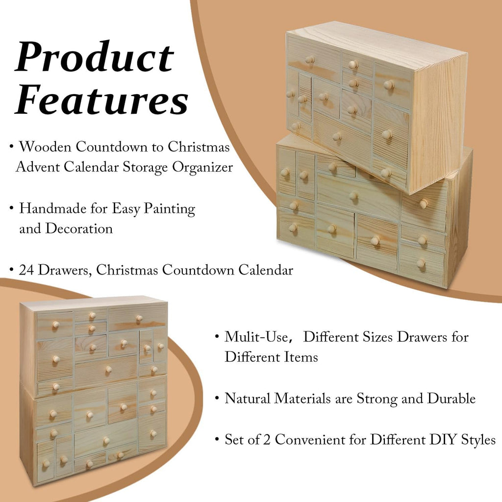 Unfinished Christmas Wooden Advent Calendar for DIY Craft Project,Set of 2