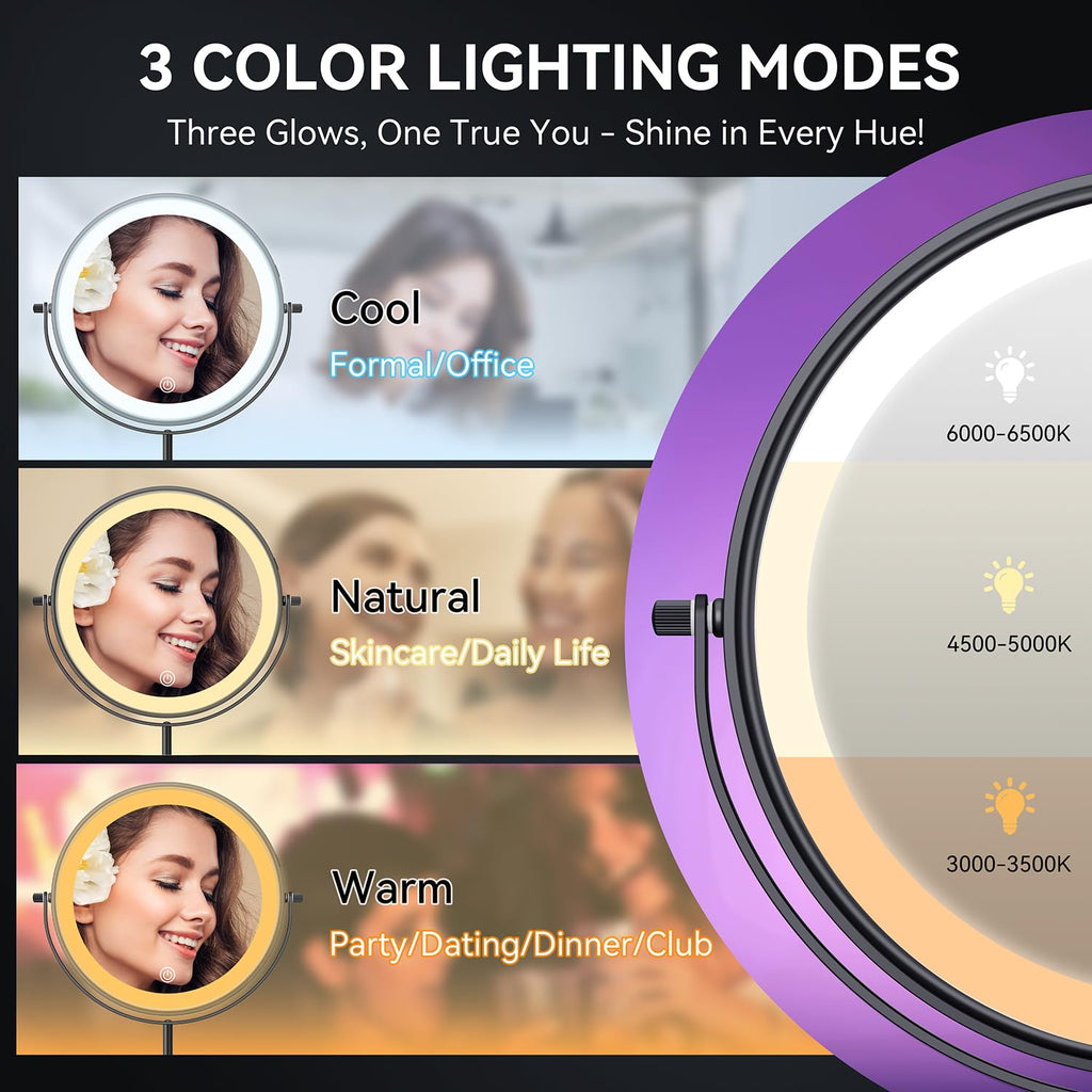 9" 1X/30X Lighted Makeup Mirror, Rechargeable Maginfying Mirror