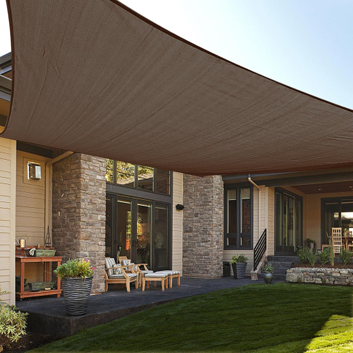 13' x 20' Rectangle Sun Shade Sail for Outdoor Patio, Brown | HDPE Fabric, 95% UV Block, Breathable Sunshade, Canopy