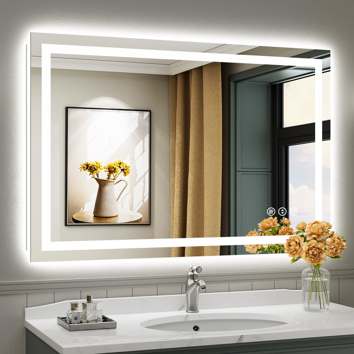 48x32 Inch LED Bathroom Mirror with Lights, Backlit & Front Lit