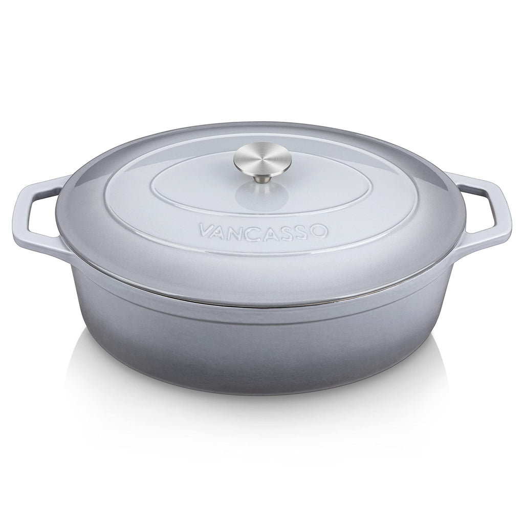9.3 Qt Oval Enameled Cast Iron Dutch Oven with Lid, Grey