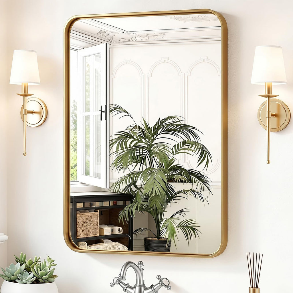 Bathroom Wall Mirror, 36x24 Inch Mirror for Over Sink, Gold