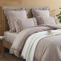Taupe King Comforter Shabby Chic Ruffled Bedding Set Taupe Ruffle Fringe Farmhouse Bedding Super Soft Fluffy Boho