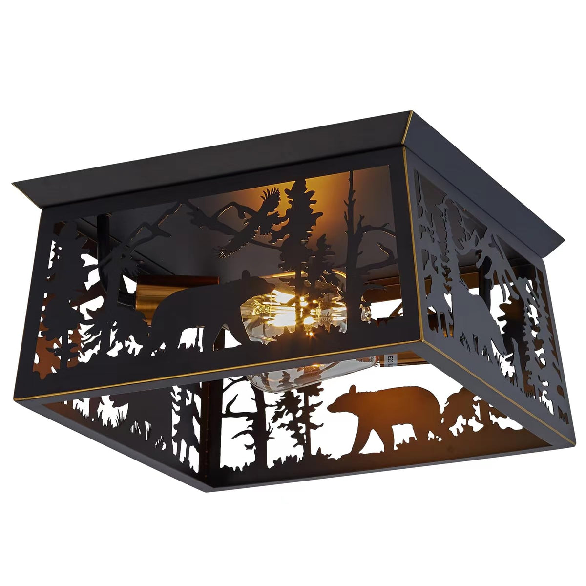 Rustic Bear Flush Mount Ceiling Light Fixture, Farmhouse Vintage Industrial Metal Cage Light Perfect, Foyer