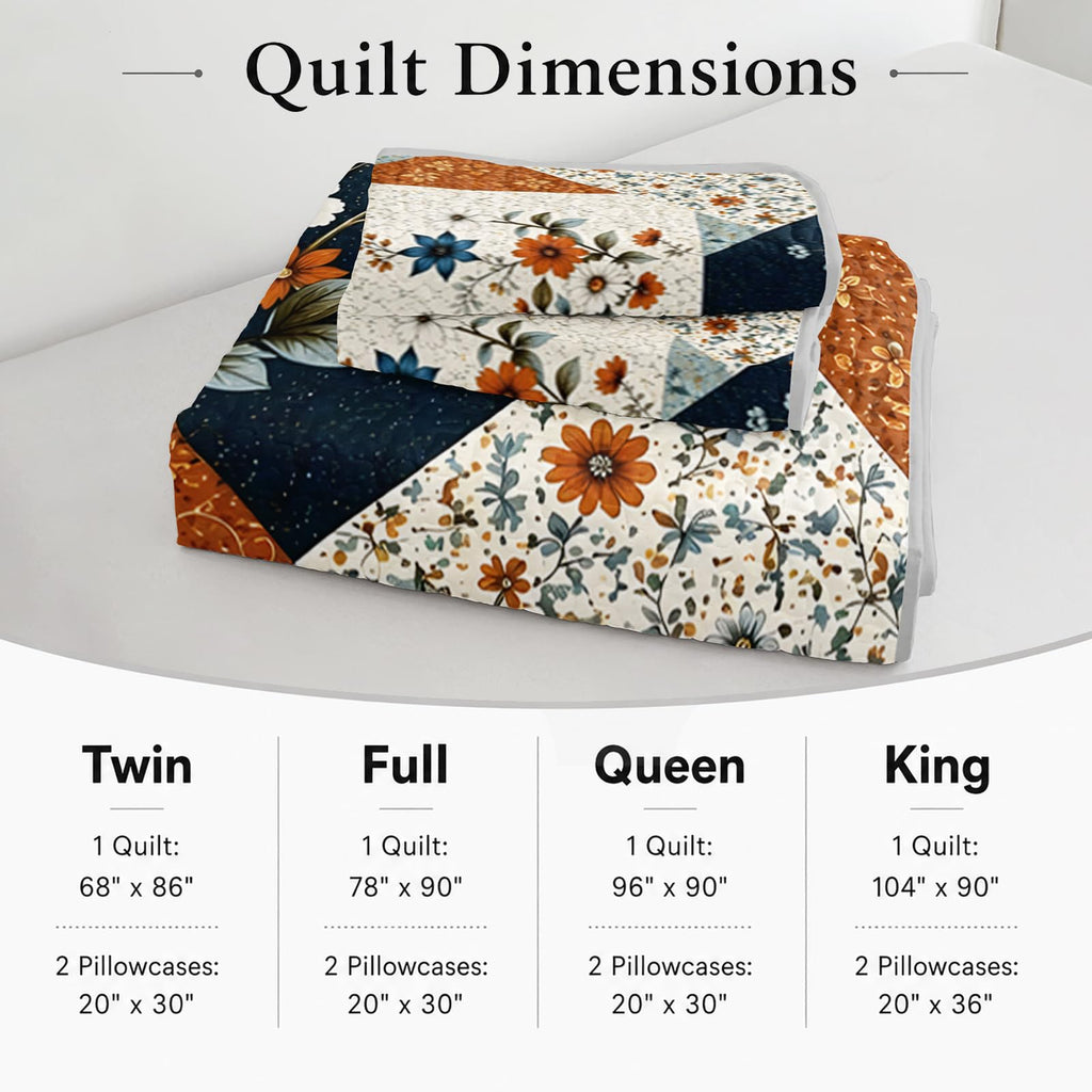 Cream Floral Diamond 3-Piece Quilt Set with 2 Pillow Shams, Farmhouse Patchwork Soft Lightweight Microfiber