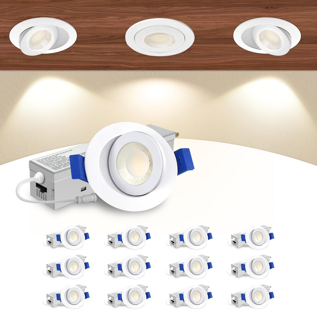 12 Pack 2 Inch Adjustable Gimbal 5CCT Recessed LED Light 5W