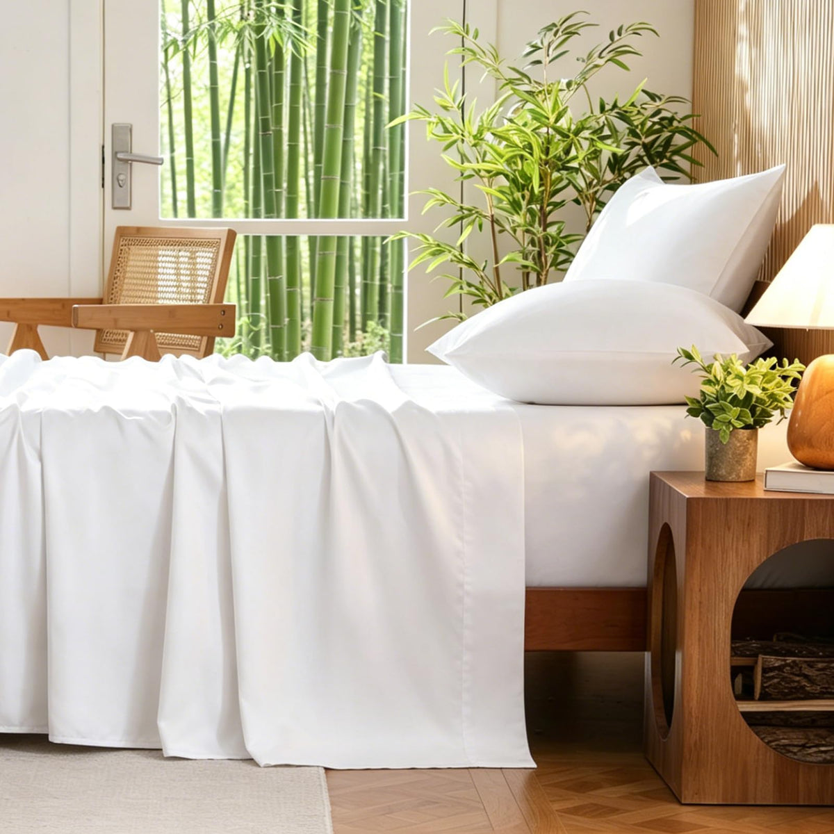 4-Piece Blend Rayon Derived from Bamboo Sheets Set, Cooling Bedding for Hot Sleepers, Breathable & Ultra
