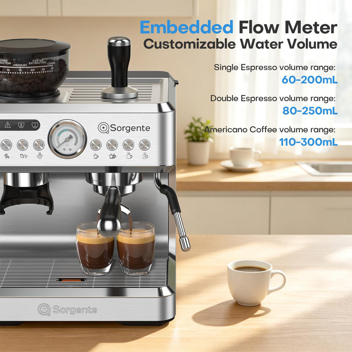 Espresso Machine with Grinder, Brushed Stainless Steel