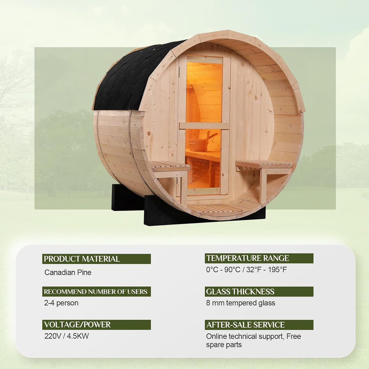 Outdoor Barrel Steam Sauna, 2-4 Person Canadian Pine Wood Saunas with Porch, Traditional Finnish Sauna Spa Room with