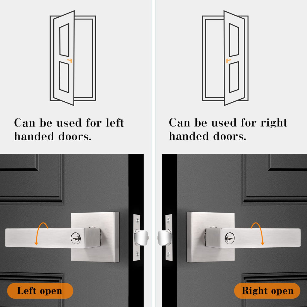 Entry Door Levers Brushed Nickel with Different Keys, Heavy Duty Hardware for Exterior Front and Back Door,Lockable