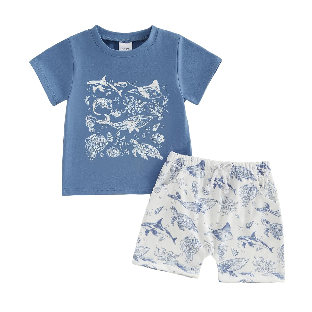 Toddler Baby Boy Clothes Sea Animals Shirt Shorts Set Blue
