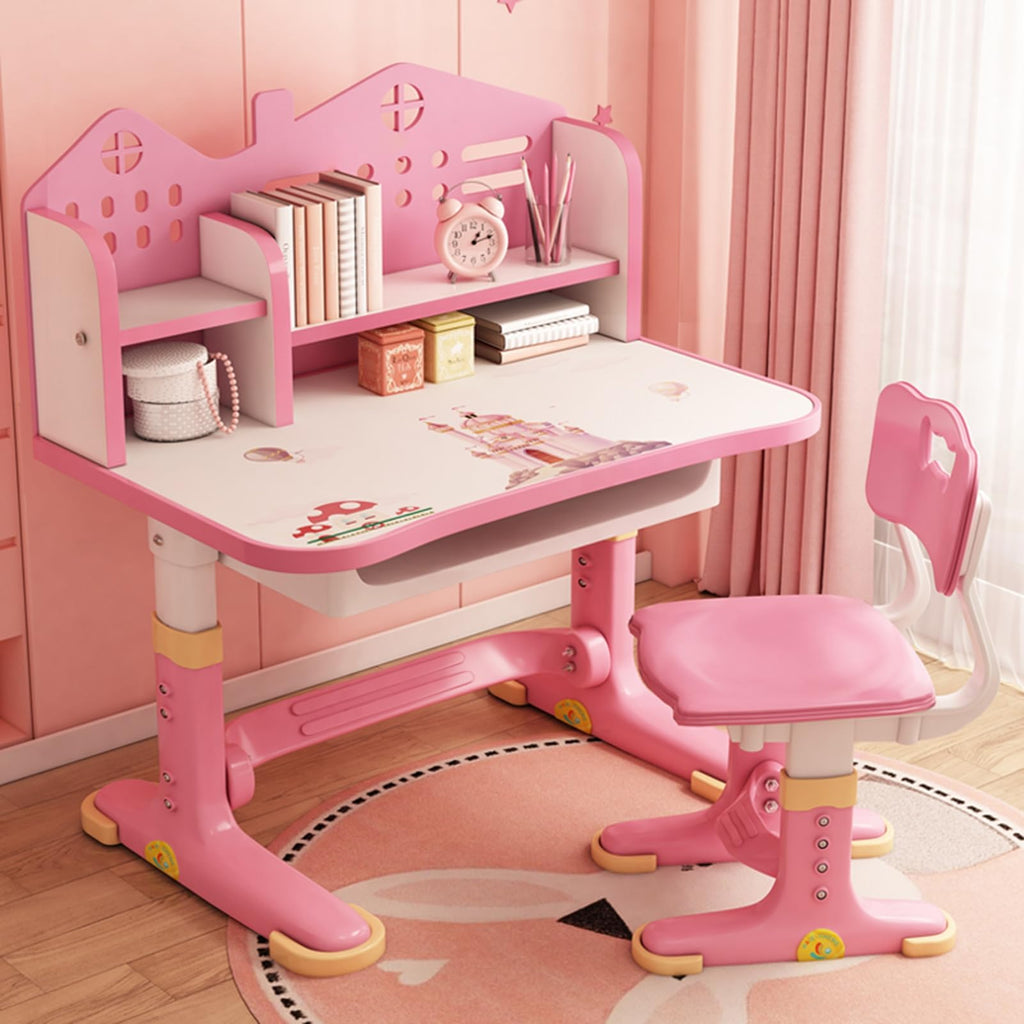 Kids Functional Desk and Chair Set, Height Adjustable Children School Study Desk with Storage Drawer for Boys Girls