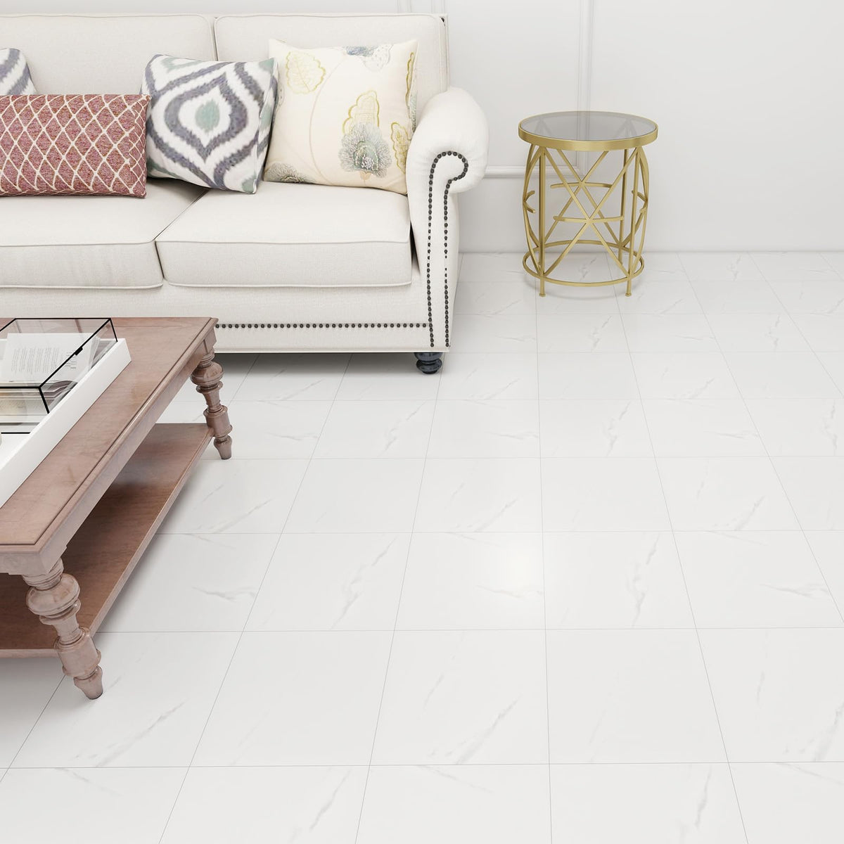 20-Pack 12"x12" White Marble Peel and Stick Floor Tiles
