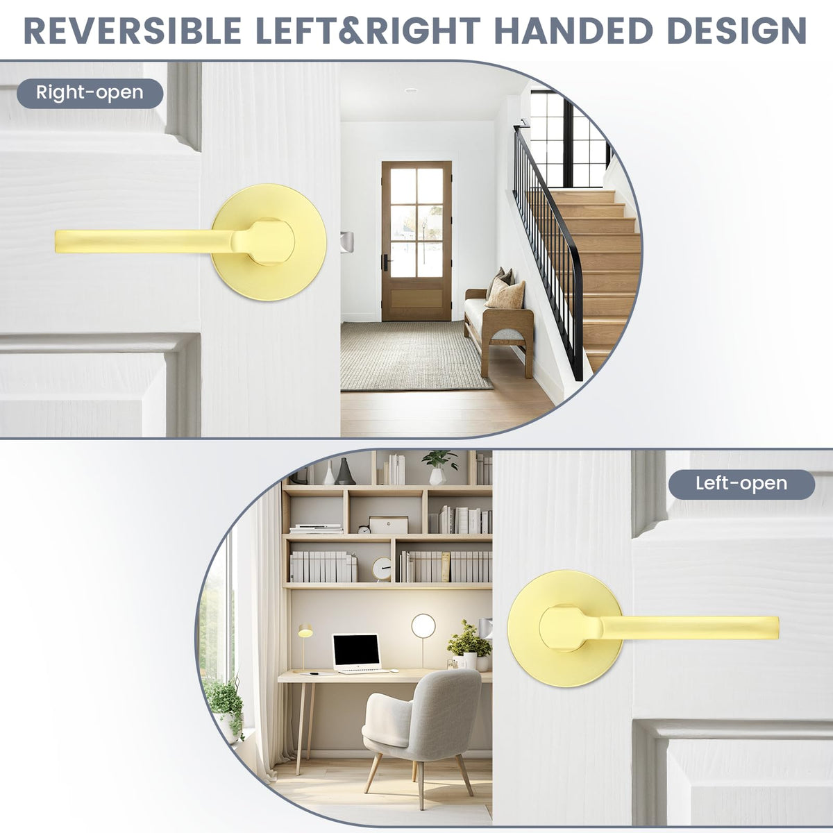 1 Pack Gold Passage Door Handle,Round Interior Door Lever and Closet,Keyless Non-Locking Door Lock,Left and Right