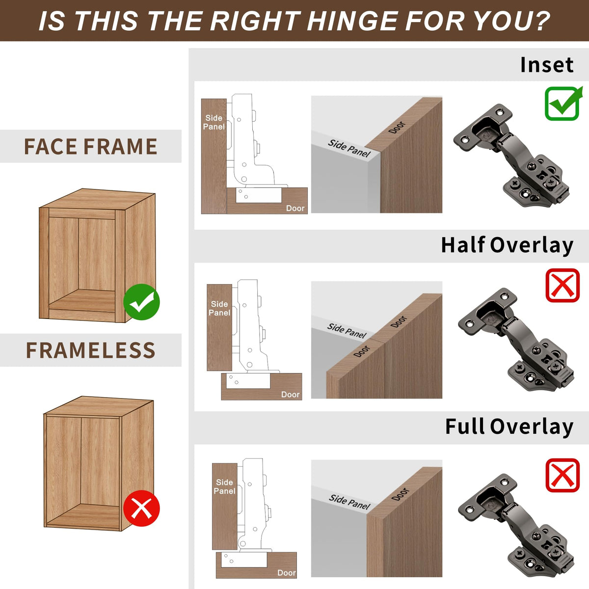 6 Pack Inset Overlay Soft Close Cabinet Hinges 105° Frameless 3 Way Adjustable Soft Close Hinges for Cabinet Doors