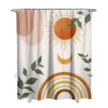 Mid Century Abstract Boho Aesthetic Shower Curtain Set, Green Nature Leaf Sun Modern Minimalist Home Bathroom Curtain