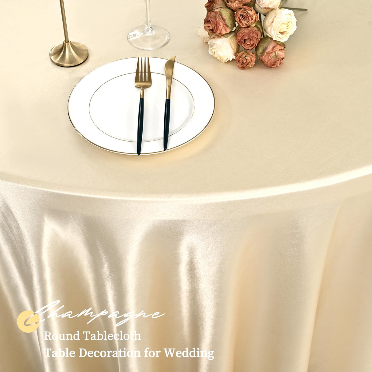 Champagne Satin Tablecloth, 12 Pack 120 Inch, Round Table Cloth Silk