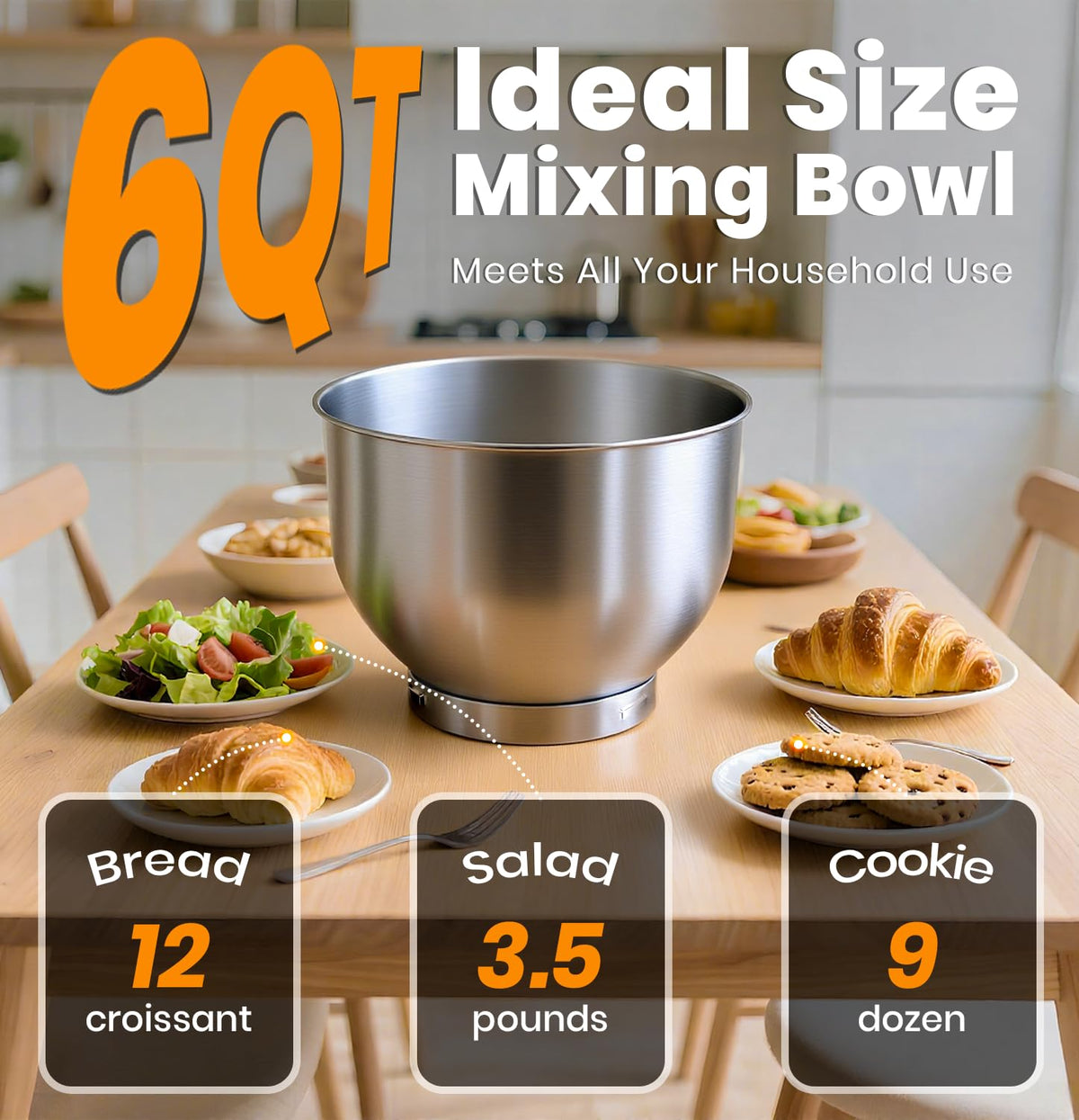Stand Mixer 6QT Kitchen Mixer with LED Smart Touchscreen, 11-Speed Tilt-Head Mixer with Timer, 4 Preset Menus