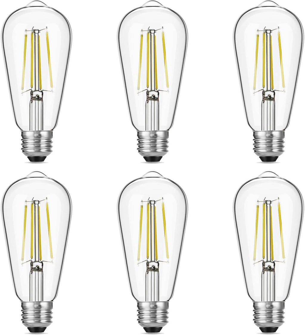 ST19 Vintage LED Edison Bulbs, 60W Eq, Dimmable, Daylight 5000K, 6-Pack