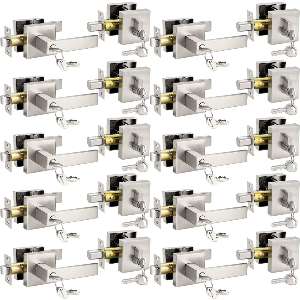 Square Keyed Entry Levers and Single Cylinder Deadbolts Combo Pack, Satin Nickel Heavy Duty Entrance Locksets Bedroom