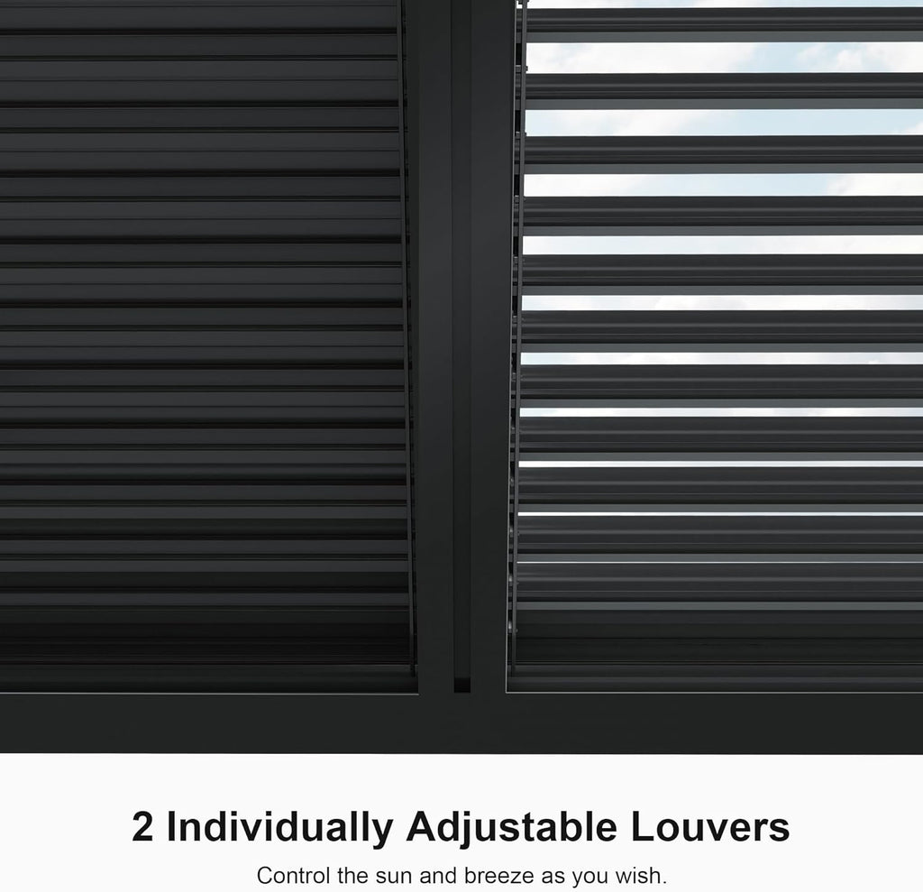 Louvered Pergola 94AS 12' x 14' Outdoor Aluminum Pergola with Shade Screen Adjustable Roof for Deck Backyard Grey