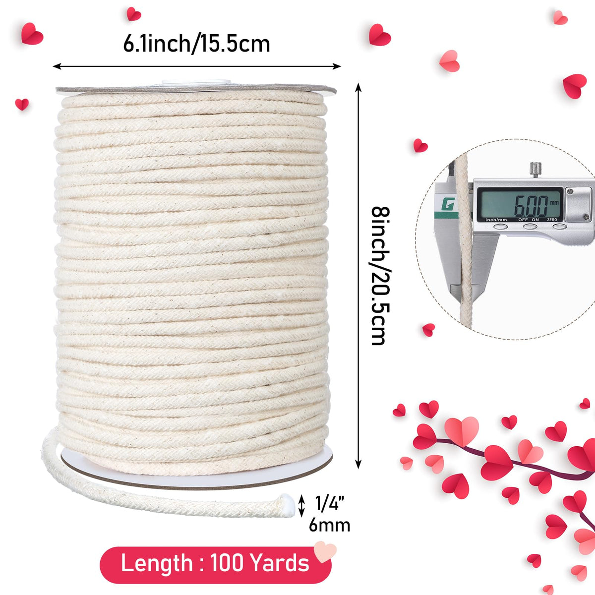 1/4" Cotton Piping Cord 6 Mm for Sewing and Crafts,100 Yds