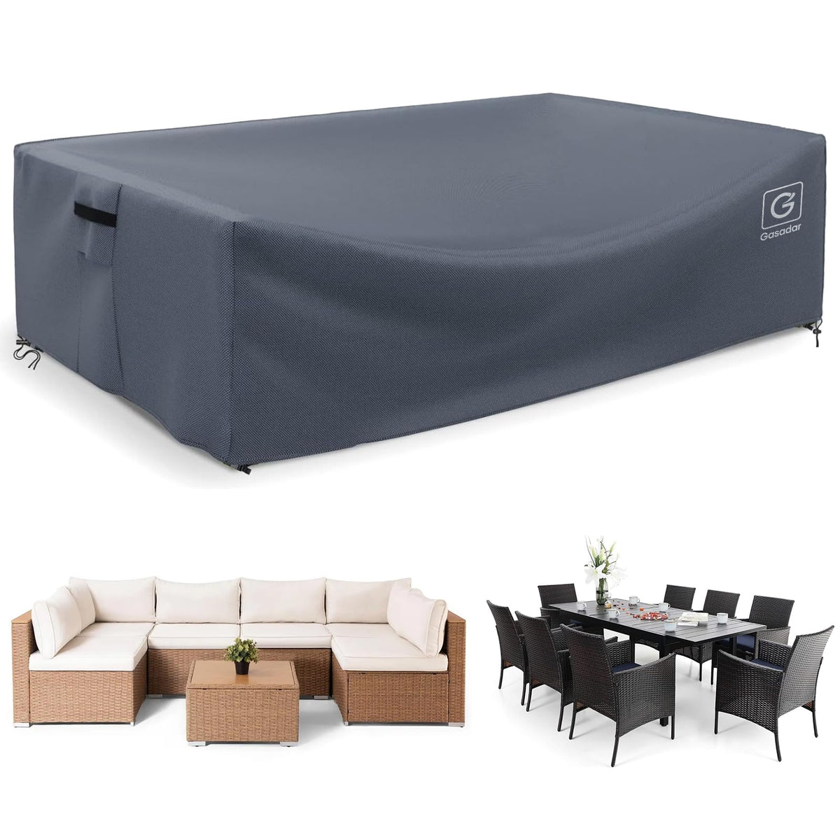 Outdoor Furniture Cover Waterproof, Patio Sectional Cover for Outdoor Furniture Set, 600D Heavy Duty, 110" L x 84" W