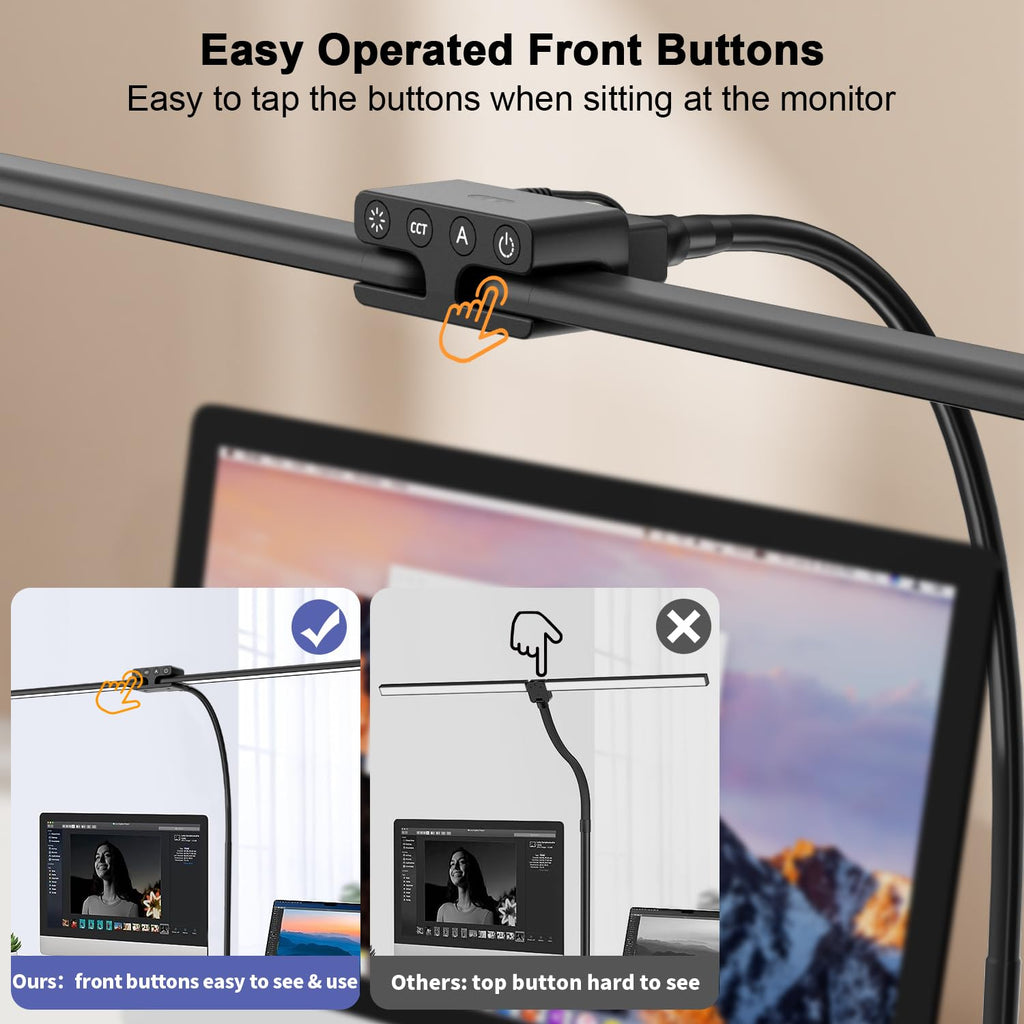 24W Led Desk Lamps with Clamp Home, 31.5-in Double Head, Black