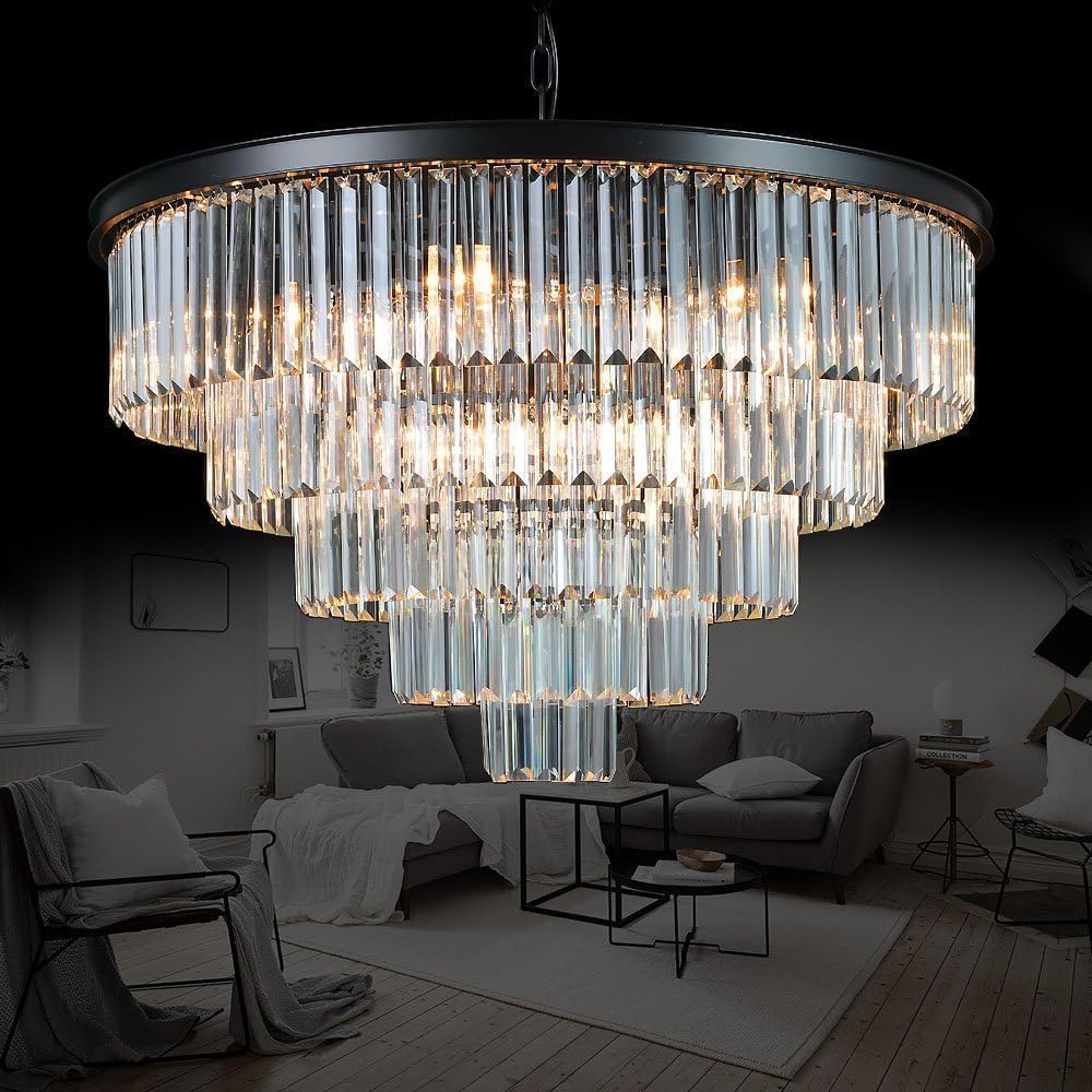 16-Light 5-Tier Modern Crystal Chandelier, Grand Layered Fixture for Foyers
