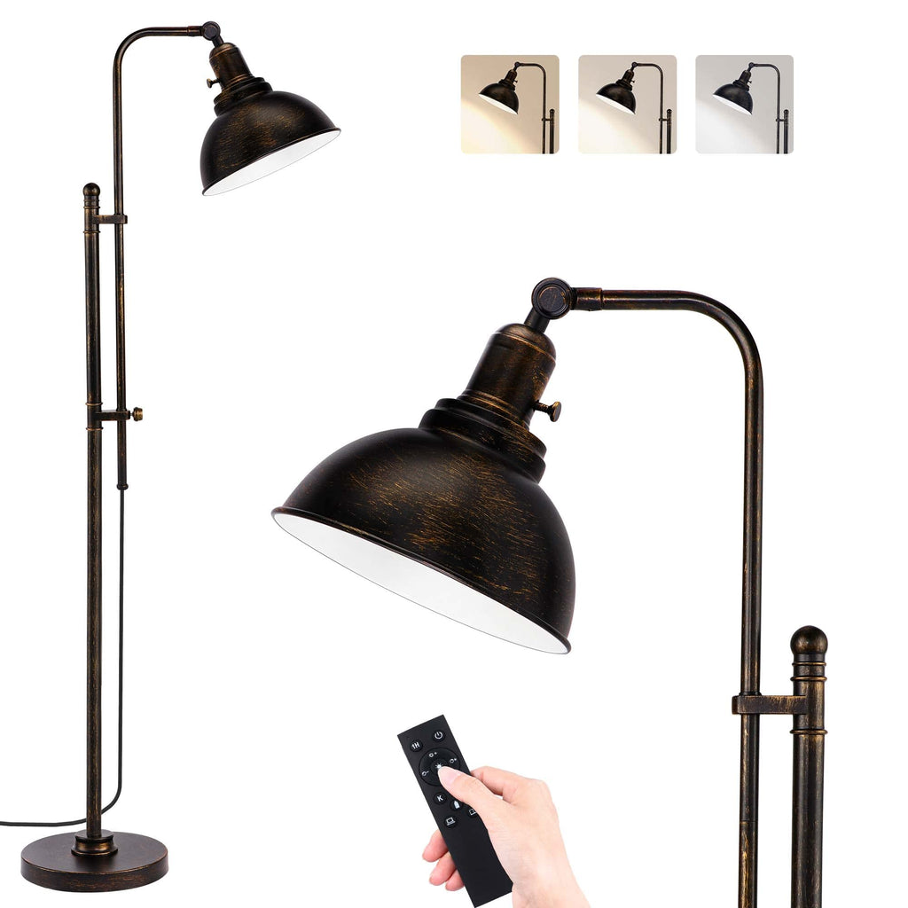 Industrial Floor Lamp Adjustable, Rustic Farmhouse Reading Lamp in Aged Black Finish, Modern Standing Lamp