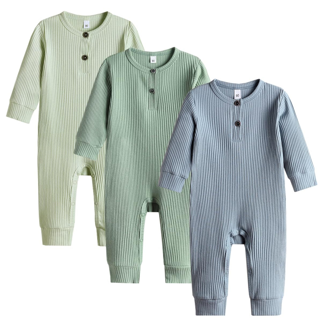 Baby Boy Girl 3 Pack Solid Romper Ribbed Long Sleeve Bodysuit Jumpsuit Infant Knitted Outfits Clothes