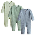Baby Boy Girl 3 Pack Solid Romper Ribbed Long Sleeve Bodysuit Jumpsuit Infant Knitted Outfits Clothes