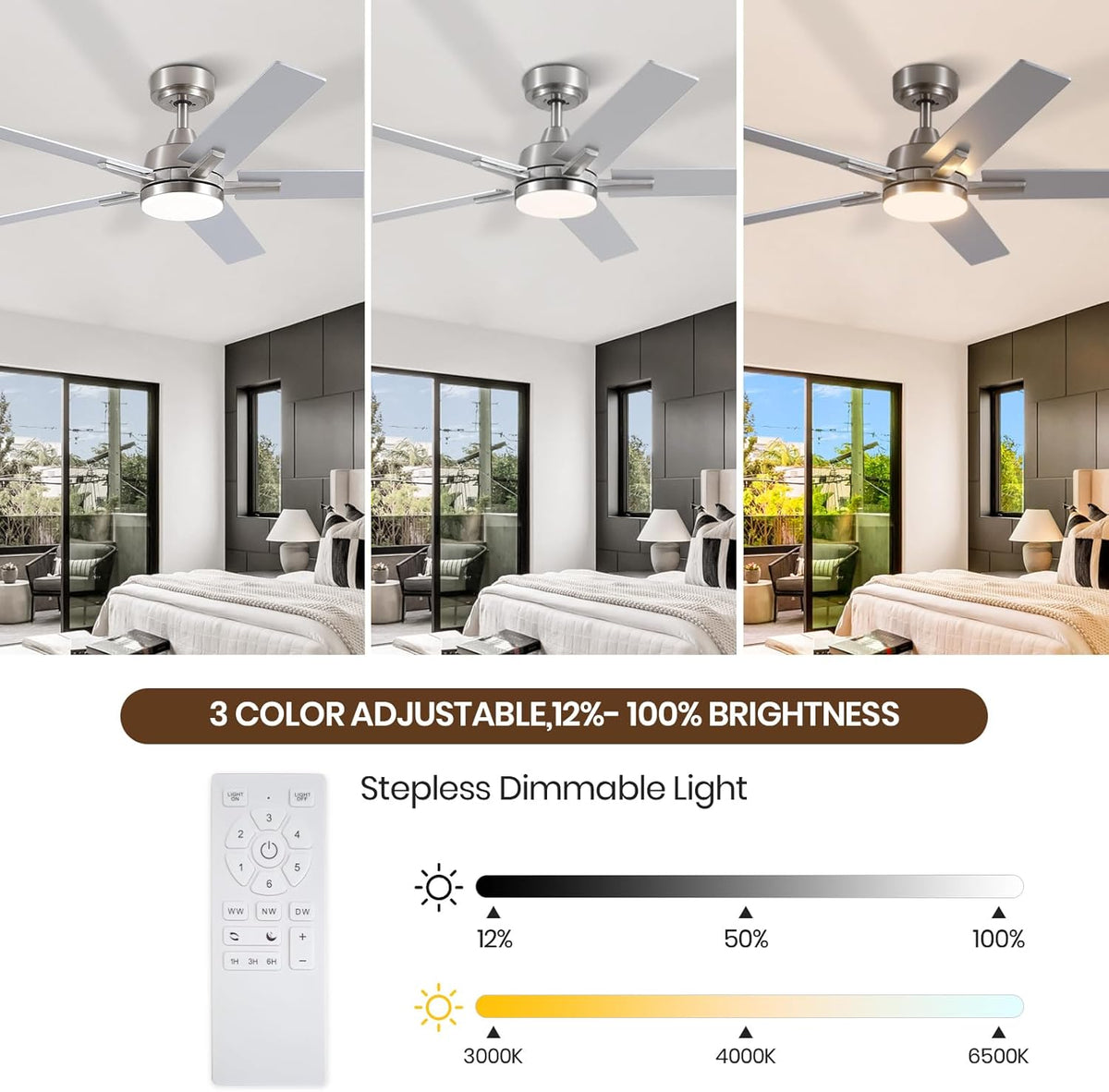 52" Brushed Nickel Ceiling Fan with Light & Remote