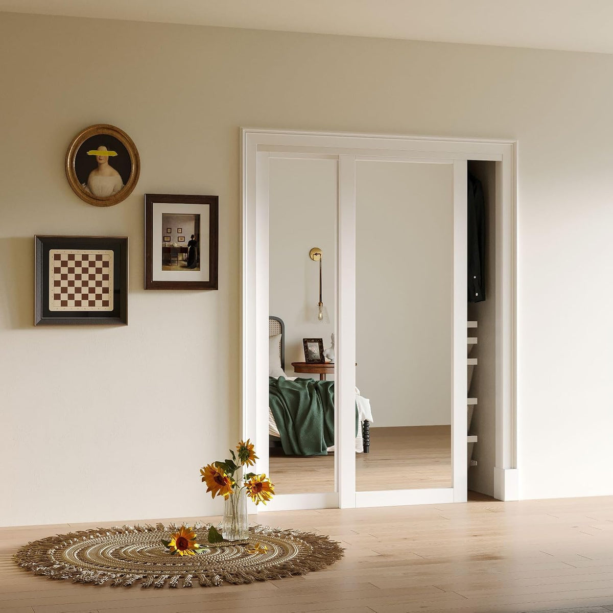 60 x 80 inch Mirrored Sliding Closet Doors for Bedrooms, Upgraded Shatterproof Sliding Mirror Interior Door with