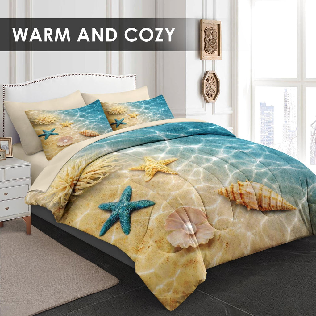 Comforter Set with Sheets, 7 Pieces Summer Beach Bedding
