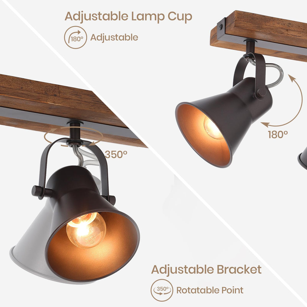 Farmhouse Wood Track Lighting with Dark Brown Metal Shades