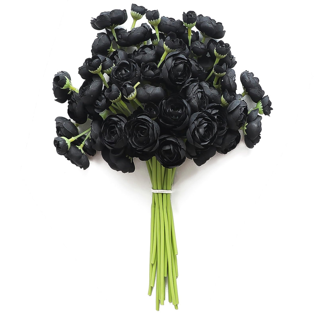 Ranunculus Artificial Flowers 18 Pcs Black Faux Silk Mini Ranunculus Bulk Fake Wedding Filler Flowers for DIY