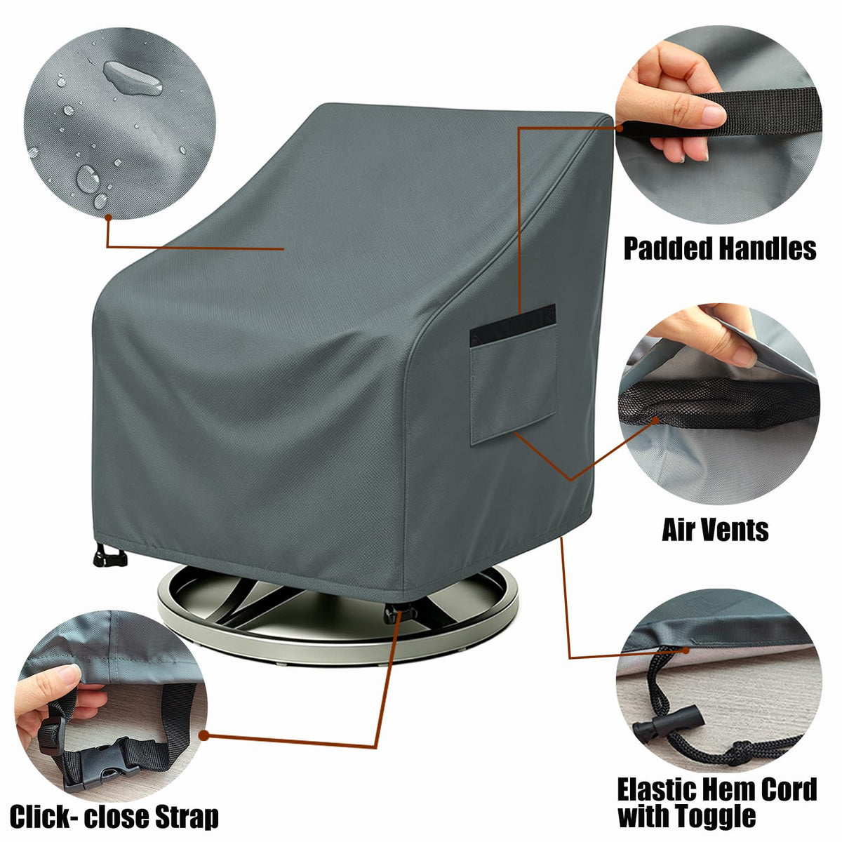 Outdoor Swivel Lounge Chair Cover 4 Pack, (30 L x 34 W x 38.5 H inches) Waterproof Heavy Duty Outdoor Chair Covers