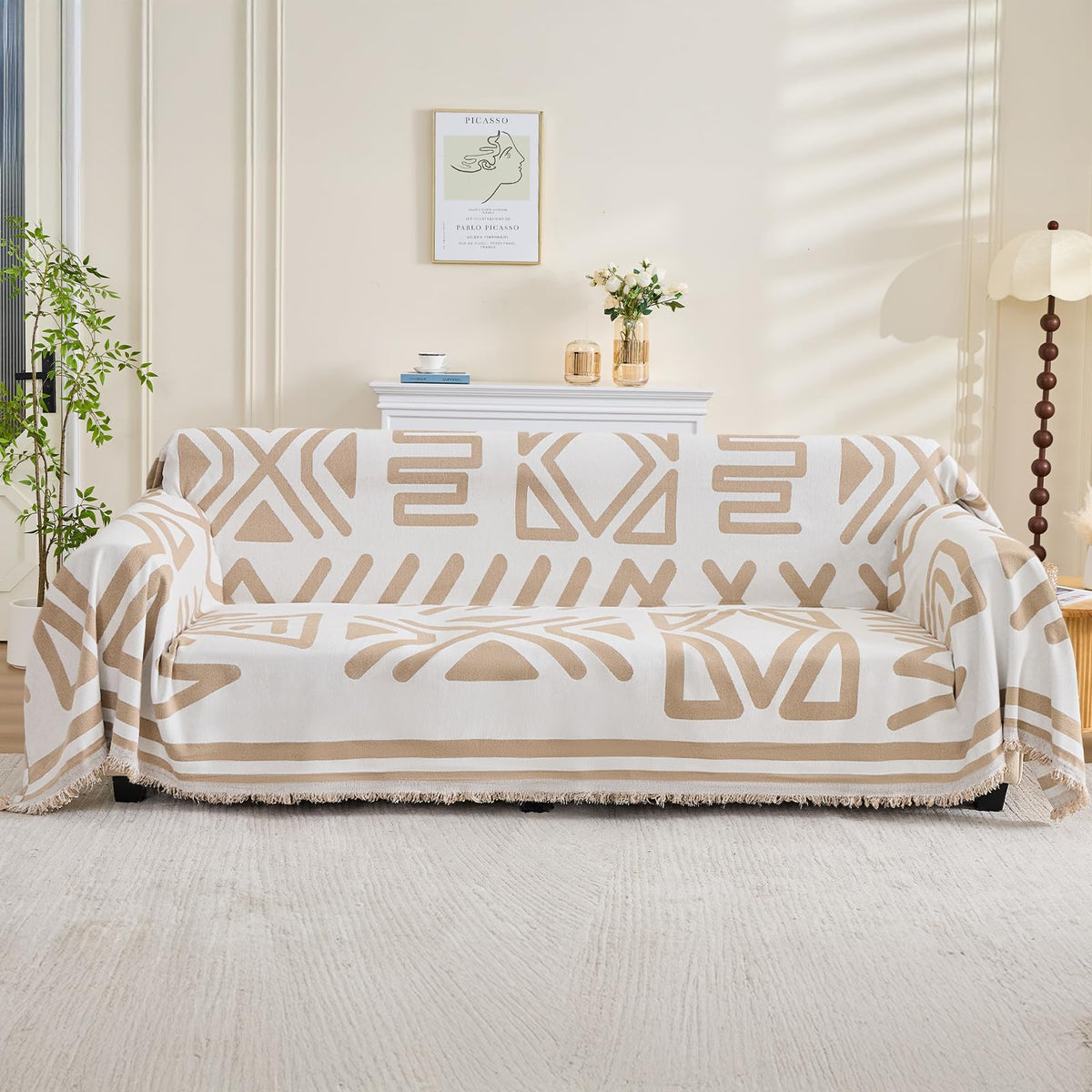 Boho Couch Cover Sofa Covers for 4 Cushion Couch, Couch Covers Washable Blanket Sofa Covers, Chenille L Shape