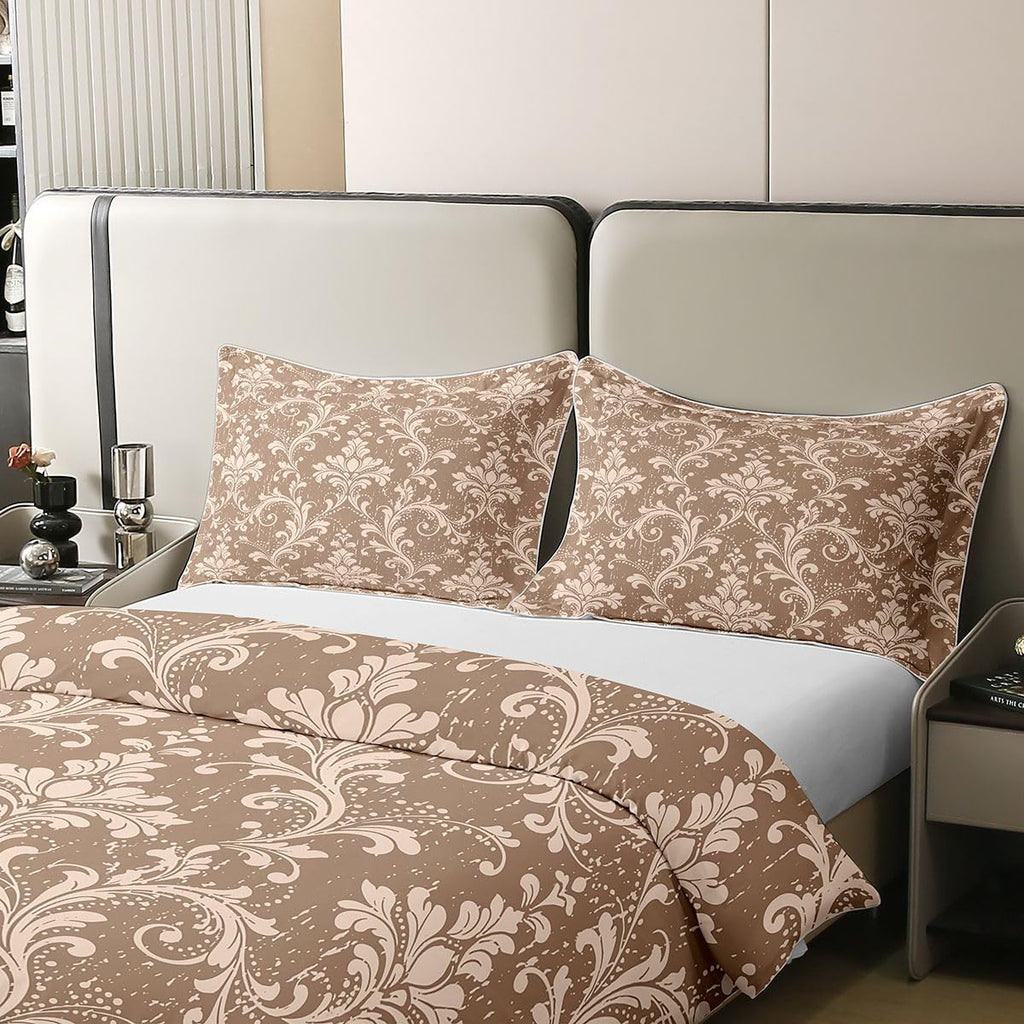 Damask 100% Cotton Comforter Cover Dark Brown Bedding Set Victorian Wood Grain Duvet Cover Antique Baroque